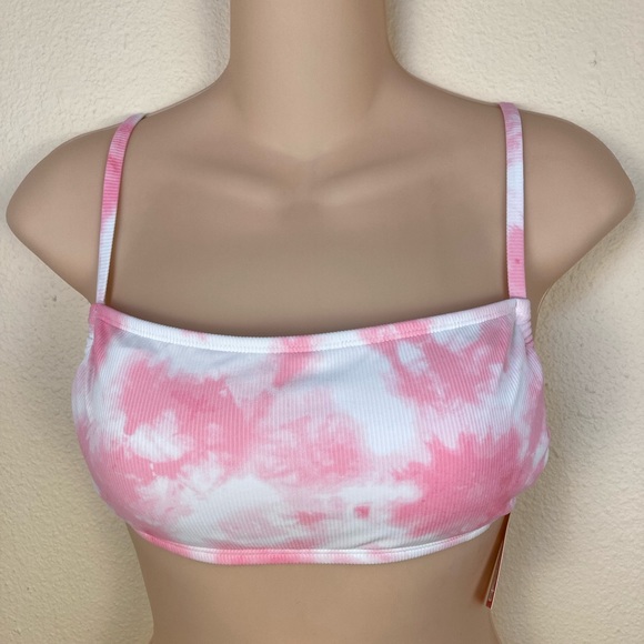 Xhilaration Other - Xhilaration Bathing Swim Suit Top Multiple Sizes Pink White Tie-dye Ribbed Knit